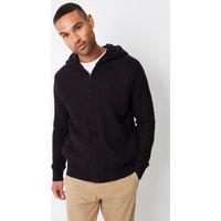 Threadbare Men's 'Kirkstone' Zip-Up Knitted Hoodie with Microfleece Lining in Black | Size: Medium