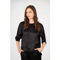 Sarta Women's Remi Metallic Black 3/4 Sleeve Box Top | Size: Large
