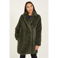 Yumi Women's Green Faux Fur Coat in Khaki | Size: 12