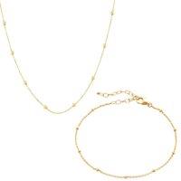 Spero London Women's Bead Chain Sterling Silver Satellite Necklace & Bracelet Set in Gold