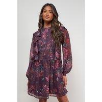Oasis Women's Printed Frill Detail Chiffon Mini Dress | Size: 8