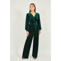 Yumi Women's Green Velvet Long Sleeve Jumpsuit | Size: 10