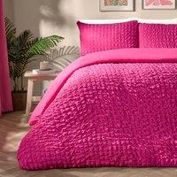 OHS Seersucker Duvet Cover with Pillowcase Bedding in Bright Pink | Size: King