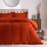OHS Cable Knit Fleece Duvet Cover Set Warm Reversible Bedding in Burnt Orange | Size: King
