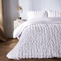 OHS Filled Seersucker Duvet Cover with Pillowcase Bedding Set in White | Size: Double
