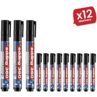 Edding 360 BULLET TIP BLACK WHITEBOARD MARKERS - Single 12 Packs