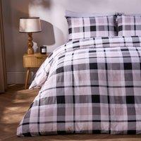 OHS Farmers Check Tartan Brushed Cotton Duvet Cover with Pillowcase Bedding Set in Beige | Size: King