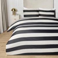 OHS Monochrome Stripe Duvet Cover with Pillowcase Bedding Set in Off-White | Size: King