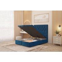Somnior Ziggy Plush Velvet Ottoman Bed Base with Floor Standing Headboard in Navy | Size: Small Single