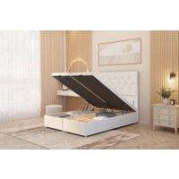 Somnior Ziggy Plush Velvet Ottoman Bed Base with Floor Standing Headboard in Ivory | Size: Single