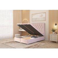 Somnior Ziggy Plush Velvet Ottoman Bed Base with Floor Standing Headboard in Pink | Size: King