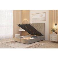 Somnior Ziggy Plush Velvet Ottoman Bed Base with Floor Standing Headboard in Beige | Size: Small Single