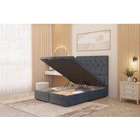 Somnior Ziggy Plush Velvet Ottoman Bed Base with Floor Standing Headboard in Charcoal | Size: Super King
