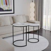 EONLION 2Pc Round Nesting Stackable Sofa Side Bedside End Table Set Wood Top Metal Legs in White