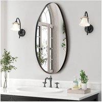 Living and Home Teardrop-Shaped Wall-Mounted Bathroom Mirror with Metal Frame & Anti-Shatter Backing in Black
