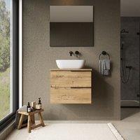 Banyetti Celtic 600mm Wall Hung Bathroom Vanity Unit with Matching Worktop - Ostippo Oak in Light Oak