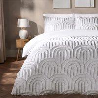 OHS Tufted Arches Bedding Set Duvet Cover with Pillowcase in White | Size: Double