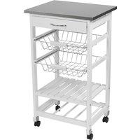 EONLION 4 Tier White Wood Metal Rolling Kitchen Serving Trolley Cart Veg Storage Drawer