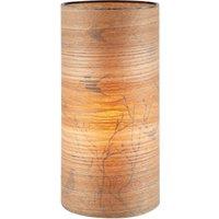 Happy Homewares Bamboo Wood Effect Table Lamp with Black Birds & Trees Inner Lining in Brown
