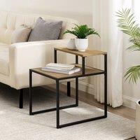 EONLION Rustic Industrial Wood & Metal Sofa Side End Coffee Table 2 Tier Nightstand in Brown