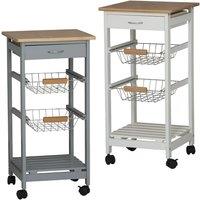 EONLION 3 Tier Portable Oasis Bamboo Top MDF Kitchen Trolley Drawer Shelf Cart on Wheels in White