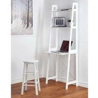 EONLION White Wooden Ladder Desk Computer Table With 2 Shelves Office Storage