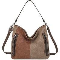 Fontanella Fashion Women's Solstice Suede PU Leather Multi-Color Shoulder Bag in Taupe