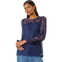 Roman Women's Lace Jersey Stretch Top in Navy | Size: 12