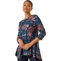 Roman Women's Floral Hanky Hem Stretch Top in Blue | Size: 10