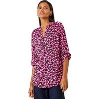 Roman Women's Abstract Print Pintuck Tunic Top in Pink | Size: 10