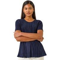 Roman Women's Plisse Short Sleeve Top in Navy | Size: 20