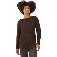 Roman Women's Curved Hem Stitch Detail Jumper in Chocolate | Size: 12