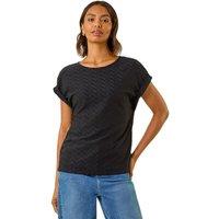 Roman Women's Textured Short Sleeve Stretch Tee in Black | Size: 20