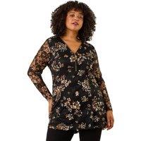 Roman Women's Curve Zip Front Lace Top in Black | Size: 18