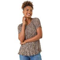 Roman Women's Animal Print Pleated Top in Natural | Size: 12