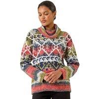 Roman Women's Aztec Print Roll Neck Knit Jumper in Orange | Size: 14