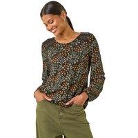 Roman Women's Printed Lace Stretch Top in Green | Size: 20