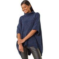 Roman Women's Roll Neck Chenille Knit Poncho in Navy | Size: Large