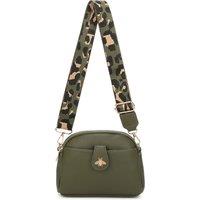 Fontanella Fashion Women's Monarch Bee Badge Multi-pocket Crossbody Bag with Leopard Canvas Strap in Olive