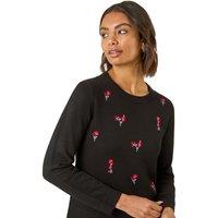 Roman Women's Floral Embroidered Knit Jumper in Black | Size: 16