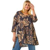 Roman Women's Curve Floral Print Tunic Top in Brown | Size: 18