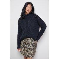 Warehouse Women's Chunky Cable Knit Roll Neck Jumper in Black | Size: Large