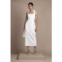 Coast Women's Halter Satin Midi Wedding Dress With Pearl in White | Size: 16