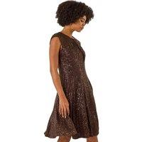 Roman Women's Sequin Twist Front Stretch Dress in Chocolate | Size: 20