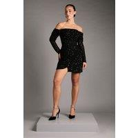 Coast Women's Sequin Party Bardot Long Sleeve Wrap Skirt Mini Dress in Black | Size: 12