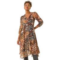 Roman Women's Animal Print Hanky Hem Dress in Brown | Size: 20