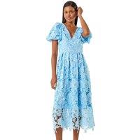 Roman Women's Premium Crochet Lace Midi Dress in Blue | Size: 12