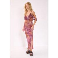 NastyGal Women's Floral Ombre Cowl Cold Shoulder Bias Maxi Dress in Pink | Size: 12