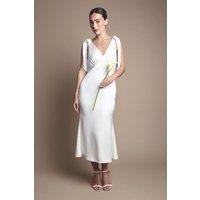 Coast Women's Satin Back Crepe Tie Shoulder Midi Wedding Dress in Ivory | Size: 14