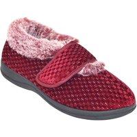 Chums Women's Touch Fasten Wide EE Fit Faux Fur Trim Bootee Slipper in Burgundy | Size: 5